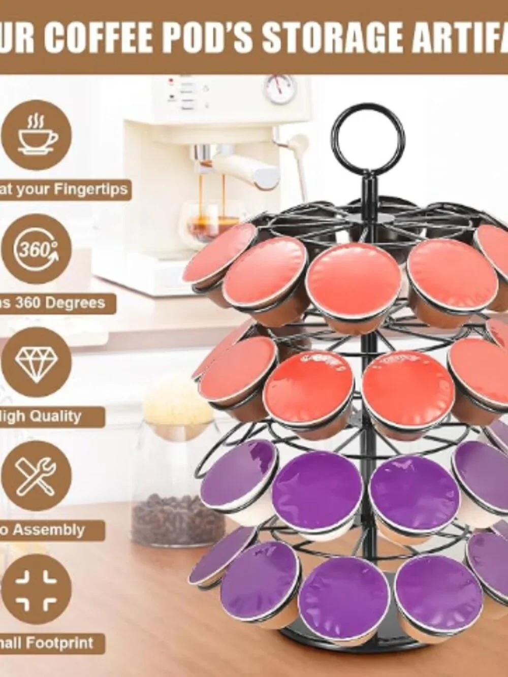 40 Coffee Pods Storage Organizer Compatible with K Cups Spins 360° Pod Stand